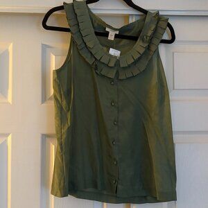 J.Crew Vintage Cotton & Silk Sleeveless Ruffle Neck Blouse, Sz 10 NWT